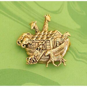 Vintage Gold Tone Art Nouveau Noah's Ark Brooch by Avon - W20